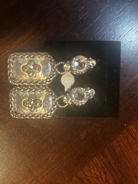 Brighton Silver-Tone Filigree Drop Earrings with Crystal Accents